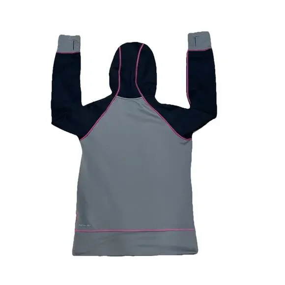 Nike Therma-Fit Hoodie Women’s Sz Medium Gray/Black/Pink Thumb Holes Activewear - Picture 4 of 13
